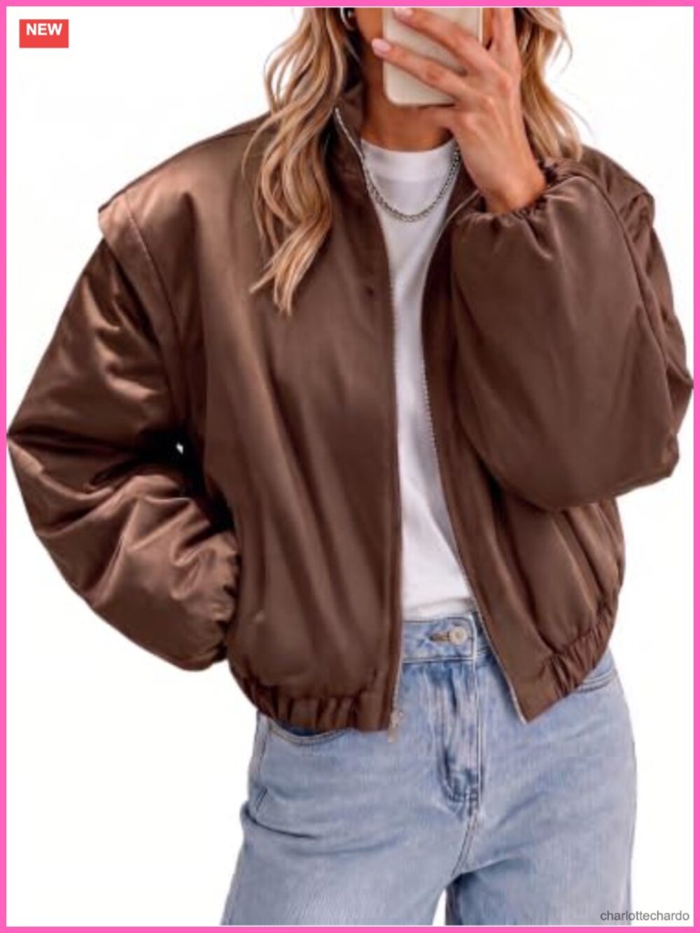 Womens Cropped Puffer Bomber Jacket Quilted Zip Winter Coat